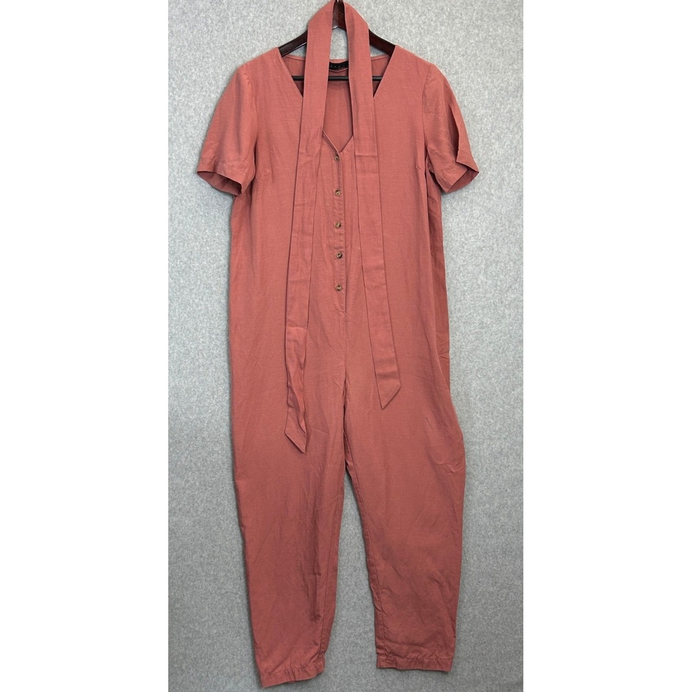 HATCH Noelle Jumpsuit Rose Pink Linen Blend Tie Waist Maternity Size 1 / Small
